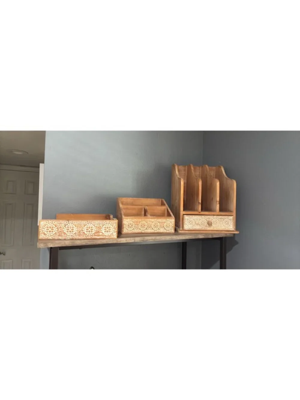 Hand-Carved Wooden Desk Organizer Set With Drawers & Compartments Office Or Home